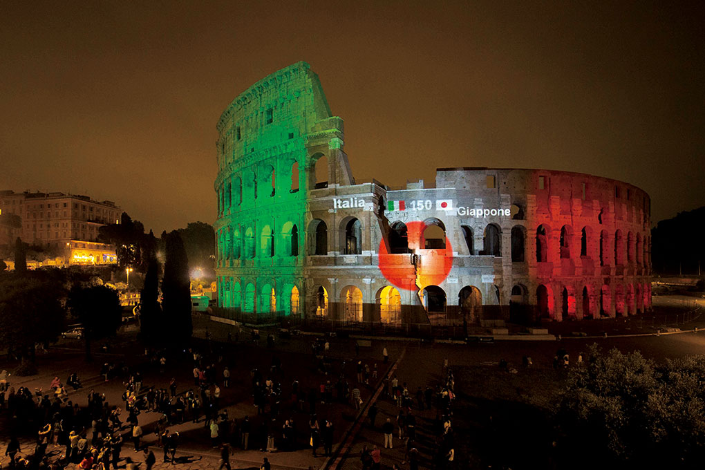 Light Event Commemorating the 150th Anniversary of Diplomatic Relations between Italy and Japan COLOSSEUM LIGHT MESSAGES —Love to  Humanity, Love to Earth —, Rome, Italy